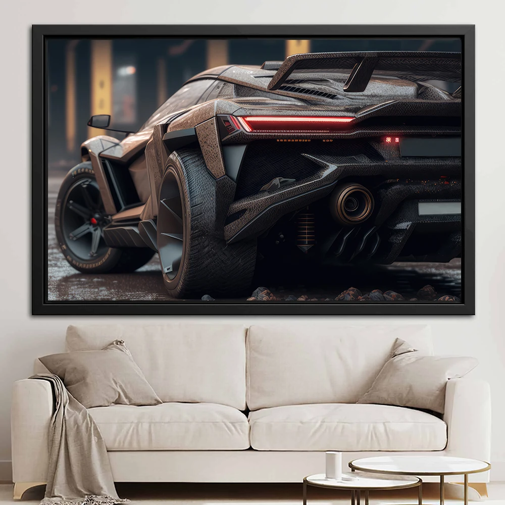 Abstract Racing Tail Lights Poster And Print Modern Black Futuristic Concept Car Graffiti Canvas Painting Wall Art Room Decor