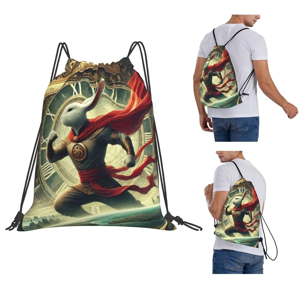 

Time Hopper Heroic Rabbit Of The Futureit Backpacks Fashion Drawstring Bags Sundries Bag Book Bags for Travel Students