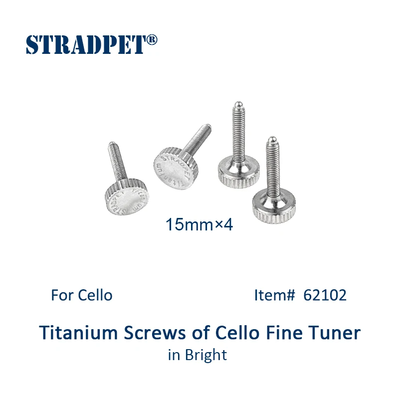STRADPET 4pcs Titanium Screws of Cello Fine Tuner in Bright or Gun Gray, Two Bolt length, Four kinds of Nuts for Cello Tuner