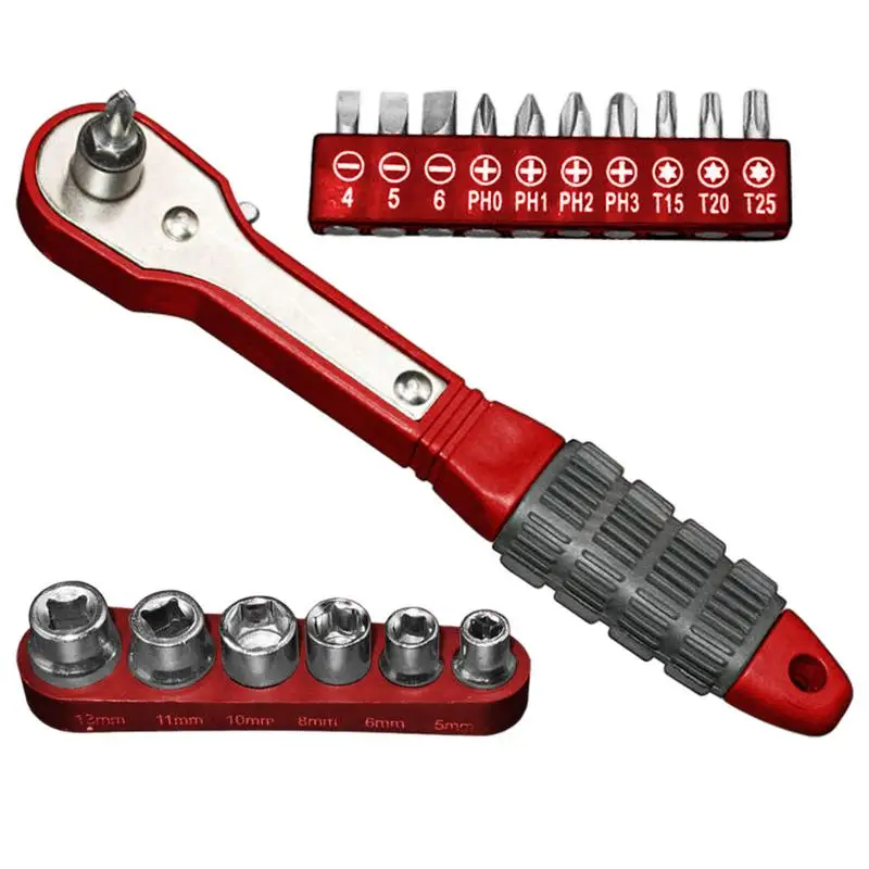 

Small Ratchet Set 17 Pieces Screwdriver Ratchet Set Ergonomic Effort-saving Anti-slip Grip Two-way Portable Wrench For Appliance