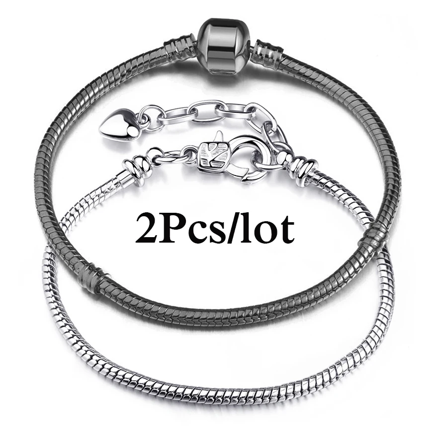 2 pz/lotto offerta speciale 3mm colore argento serpente catena braccialetto di fascino per le donne gli uomini misura i braccialetti fai da te gioielli regalo all'ingrosso