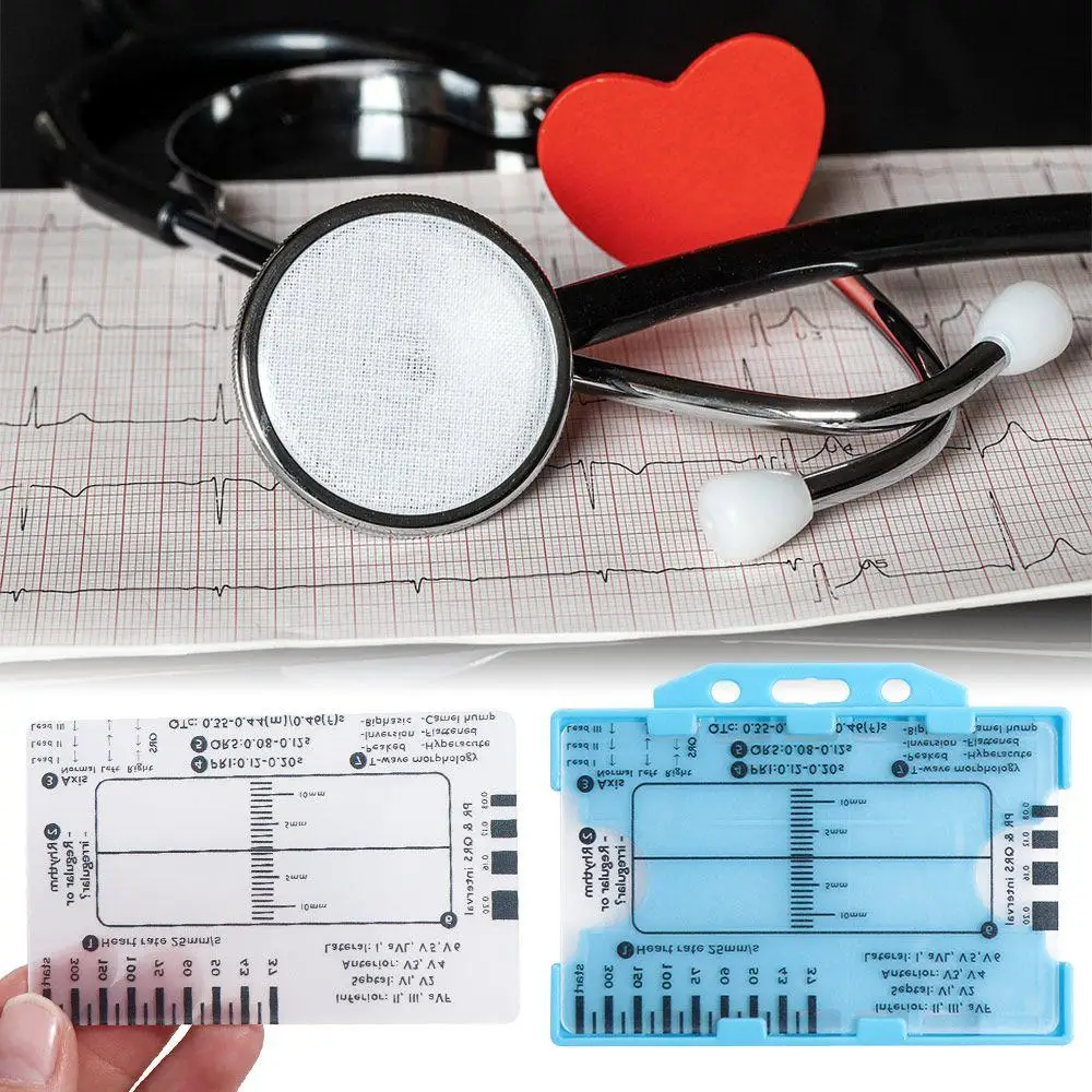 Interpretation ECG 7 Step Ruler Card Portable Pocket with Protective Sheath Ecg/Ekg Reference Guide Measuring Emergency Tool