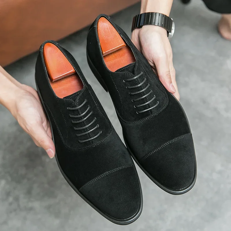 

New Men Suede Leather Dress Shoes Fashion Business Leisure Shoes Lace-up Leather Casual Wedding Shoes