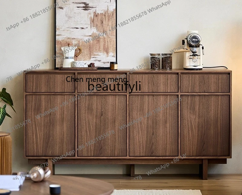 X Vintage Sideboard Black Walnut Color Living Room Simple Storage Chest Natural Wood Tea Storage Cabinet