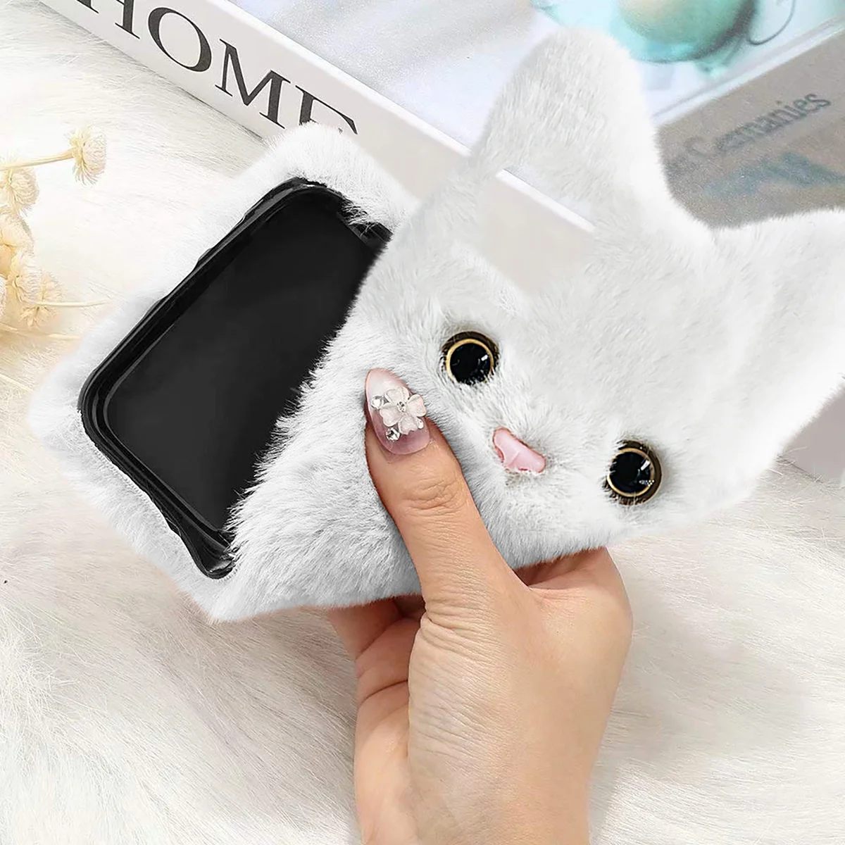

Cartoon Cat Phone Shell Plush Cover Intelligent Scratch-resistant Case Protector Smartphone Protection Protective Stylish