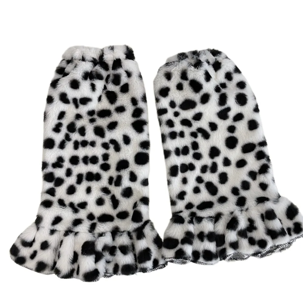 

Vintage Leopard Print Winter Leg Warmers Y2K Pleated Plush Leg Coverings Foot Cover Lolita JK Long Stockings Accessories