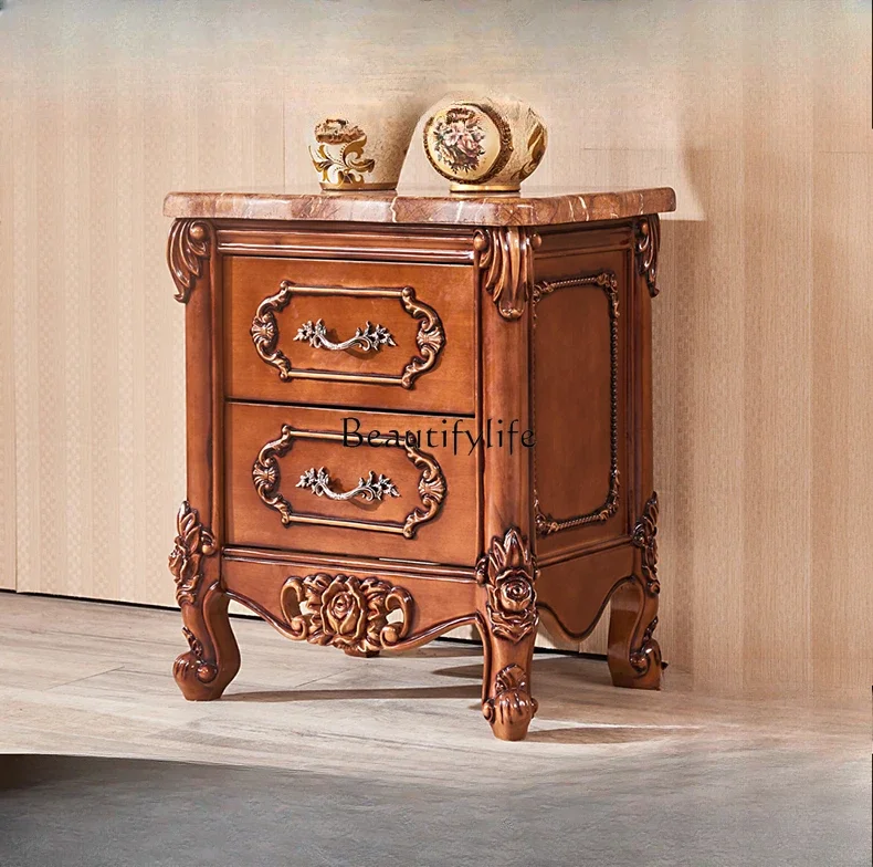 

ld 38European side cabinet, American luxury living room storage solid wood retro drawer side cabinet