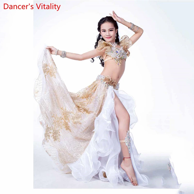 Children\'s Belly Dance Show Costume High-grade Oriental Dance Bra+Skirt 2pcs Luxury 2018 Large Swing Dress Oriental Dance Set