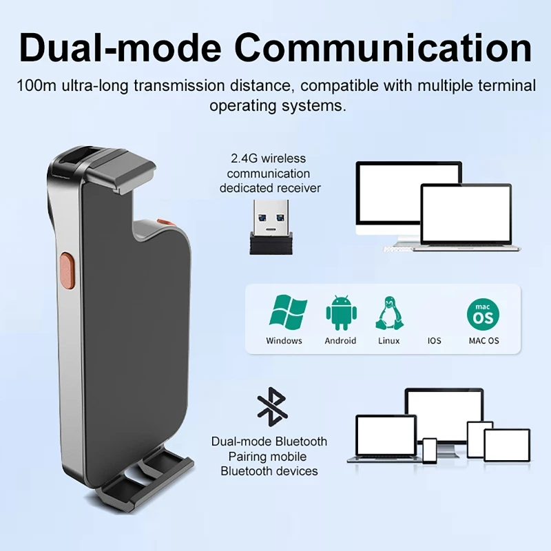 Barcode Scanner 2D Phone Back Clip Bluetooth Scanning Handheld Barcode Reader Data Matrix Code 1D 2D QR Scanners for Android IOS