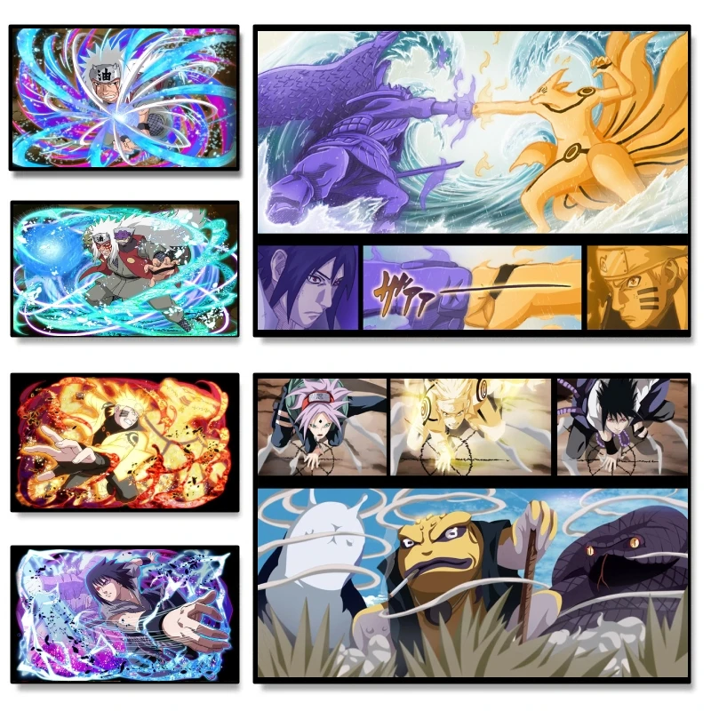 Impresión en lienzo de Naruto Sasuke Jiraiya, carteles, Personaje de Anime clásico, colores brillantes y duraderos, decoración para el hogar y la sala de estar
