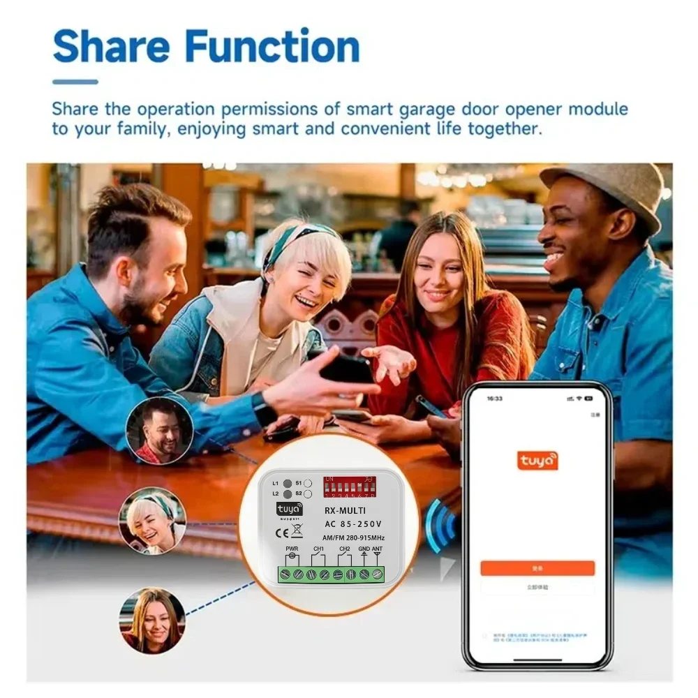 110V 220V 2CH 280-915MHz Tuya WiFi Garage Door Remote Control Receiver RF 433Mhz Wall Light Switch for Home Appliance LED Lamp