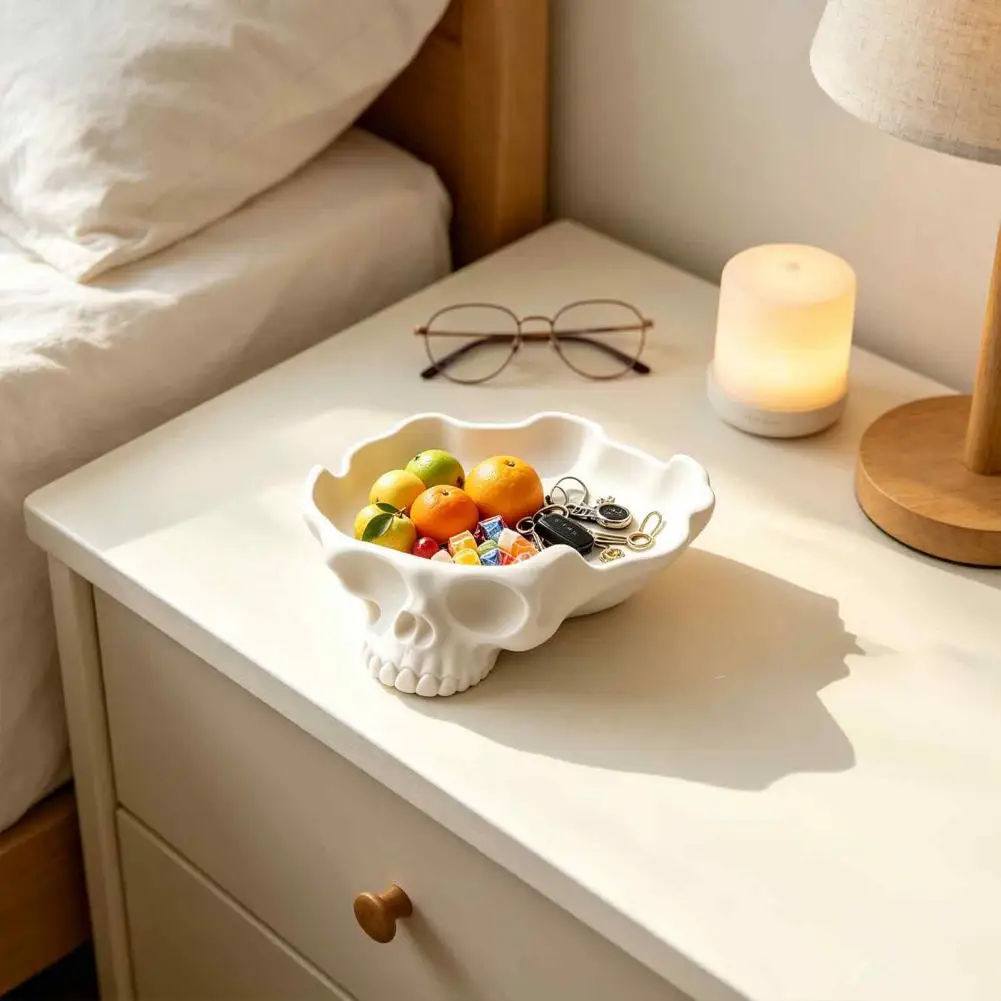 Decorative Serving Tray Modern Home Decor Vintage Skull Catchall Tray Hand-painted Resin Jewelry Bowl Nightstand for Rings