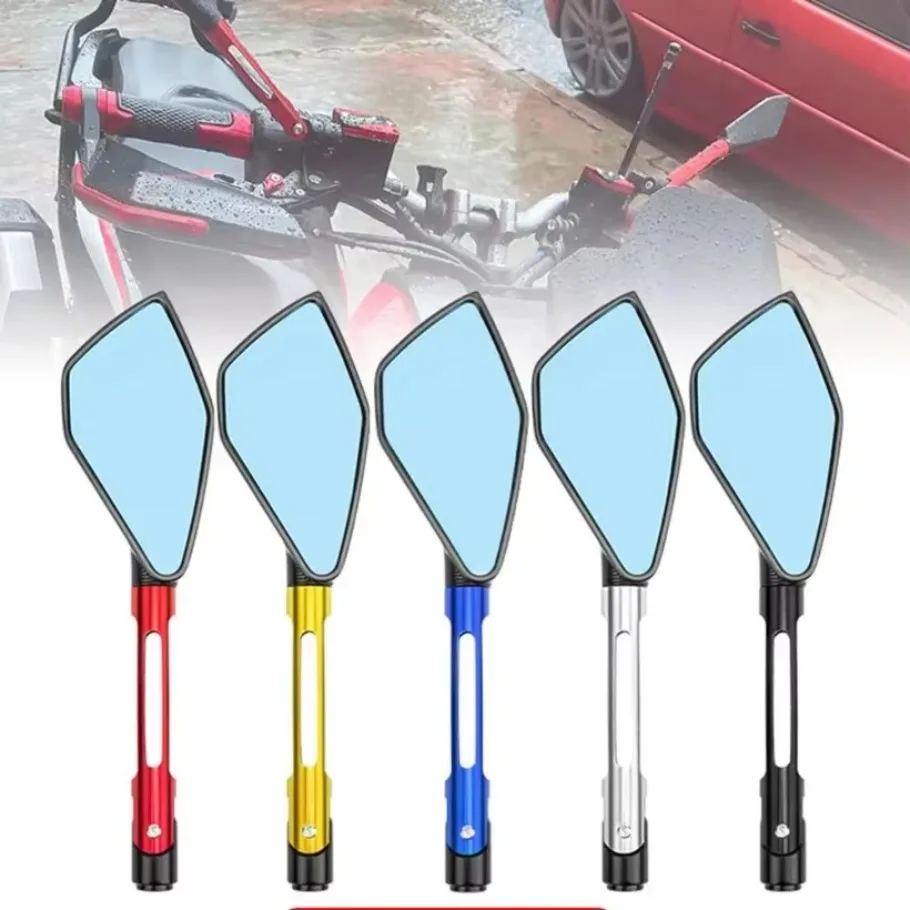 Universal CNC Aluminum Motorcycle Handlebar Rear View Mirrors Blue Anti-glare Mirror Modified Parts For Scooters Electric Bike