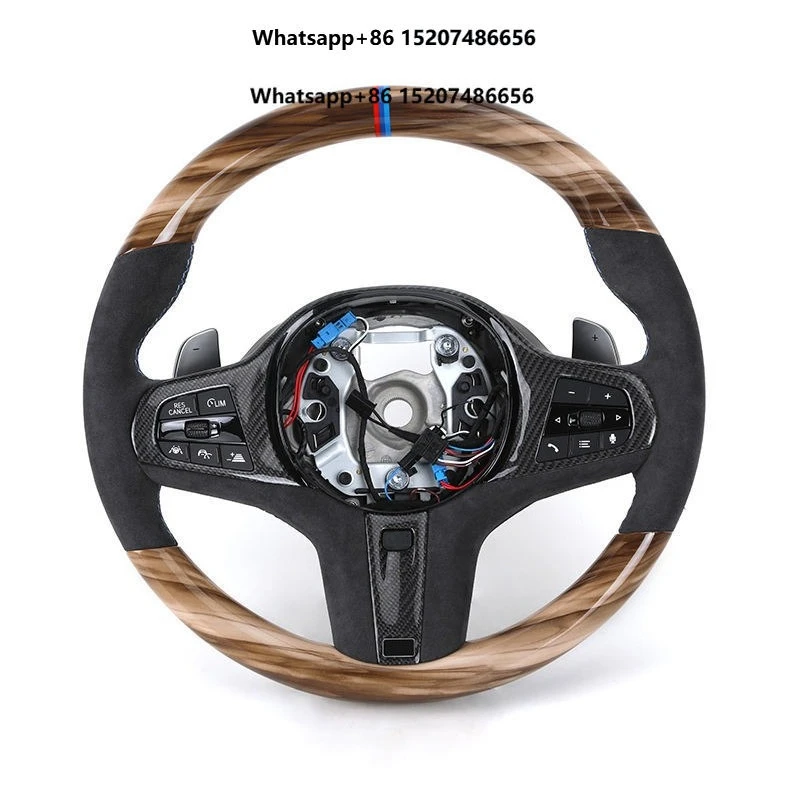 Carbon Trim Half-Wooden 4-Spoke Suede Leather Custom Stitch Color Car Steering Wheel for G01/G05/G07/G11/G12/G20/G22/G30