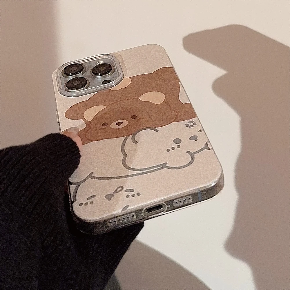 Ins Cute Cartoon Bear Clear Case for iPhone 15 14 13 Pro Max 12 Pro Plus 11 XR XS 8 7 SE2020 Hollow Out Cover image 4