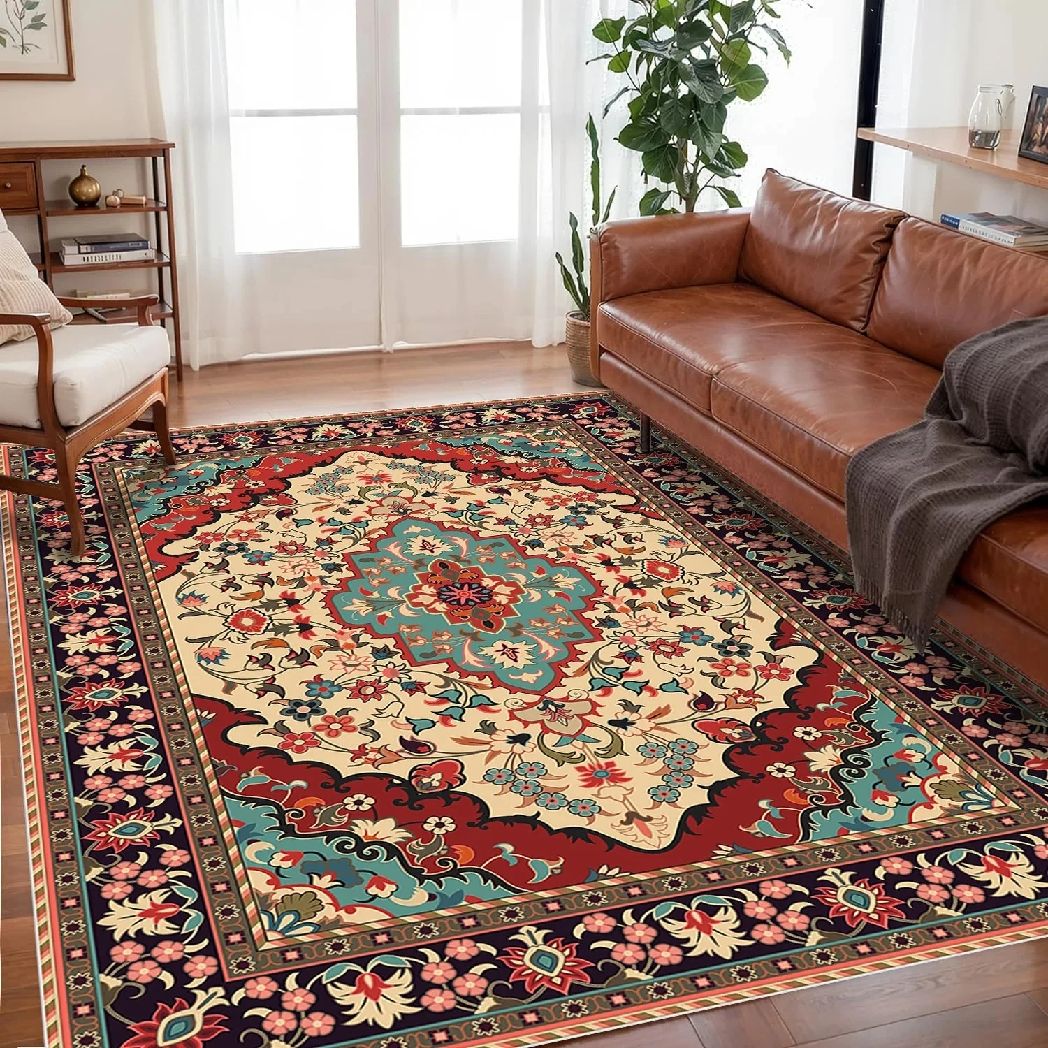 VIKAMA Vintage Bohe Kristall-Antirutsch-Teppich für Wohnzimmer, Schlafzimmer, große persische Teppiche, Sofamatten, Arbeitszimmer, Heimdekoration – Detail 11
