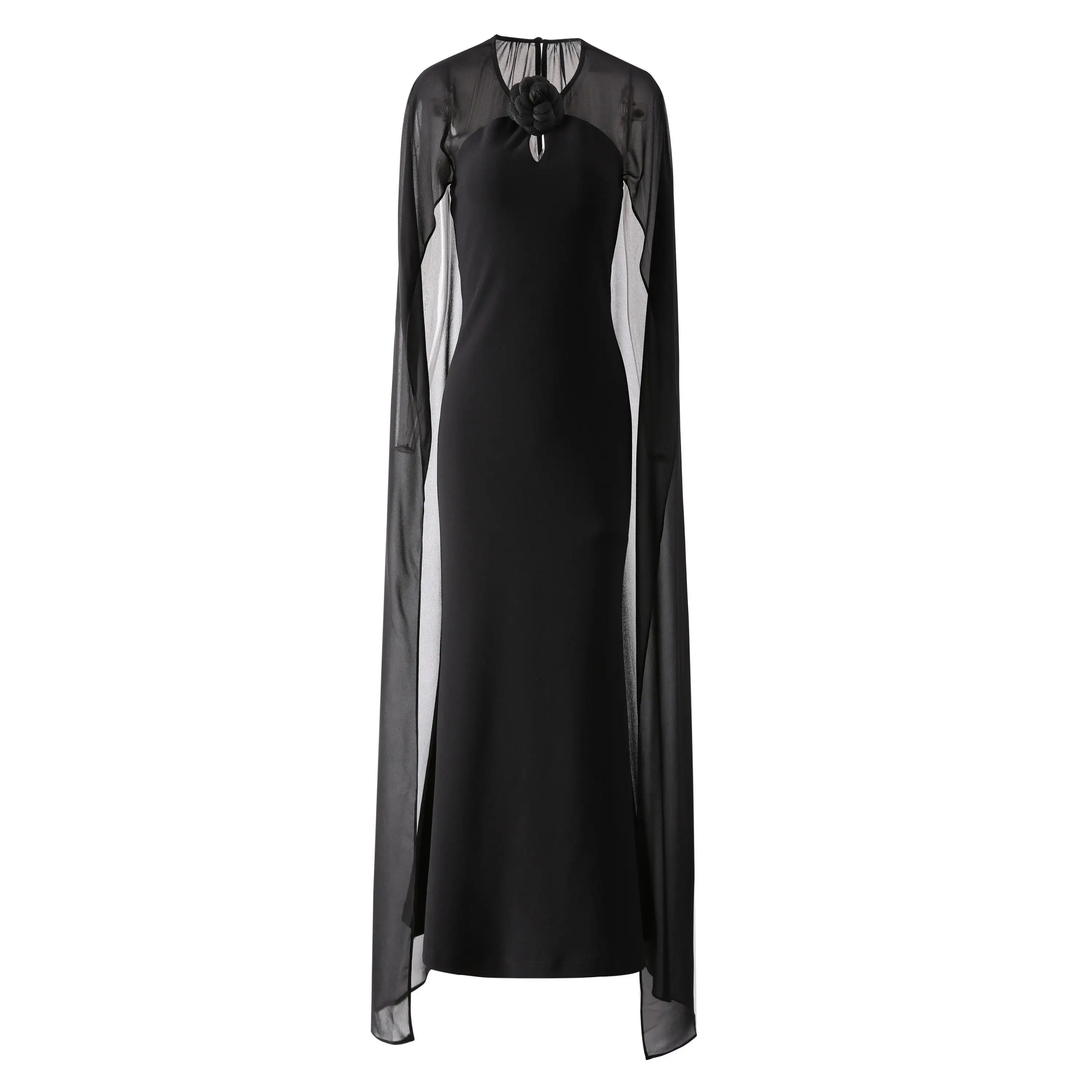 Women Cape Cloak Sleeves Maxi Dress 2024 Summer Spring Camellia O-Neck Luxury Evening Long Dresses Gowns for Women Wedding Party