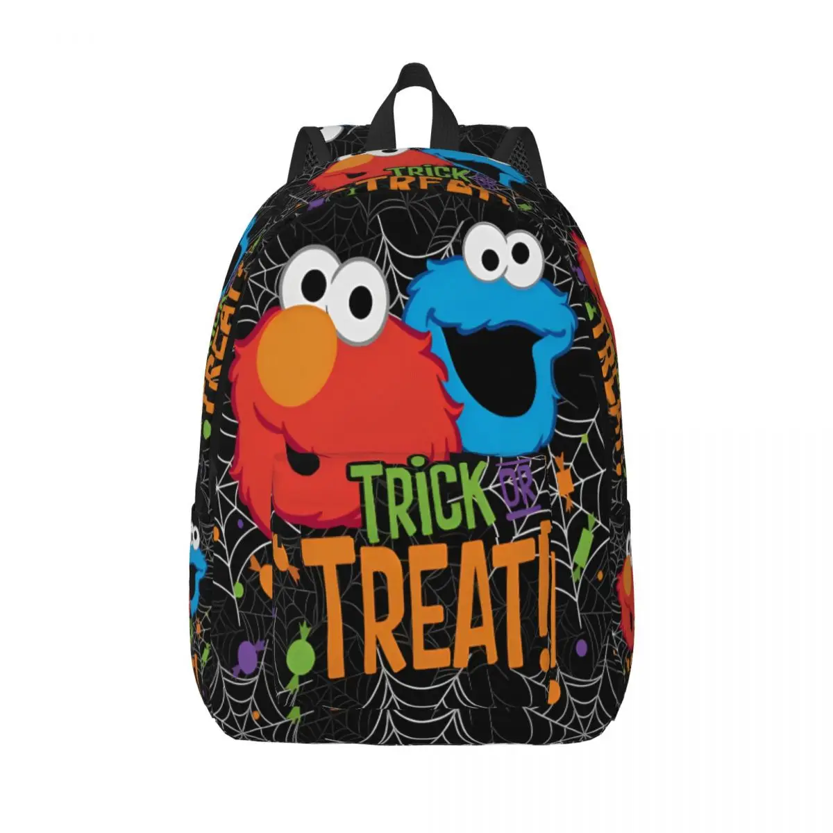 S-Sesame Street Trick Or Treat Backpack for Men Women Cool Student Work Daypack Cartoon Comedy Laptop Shoulder Bag Sports