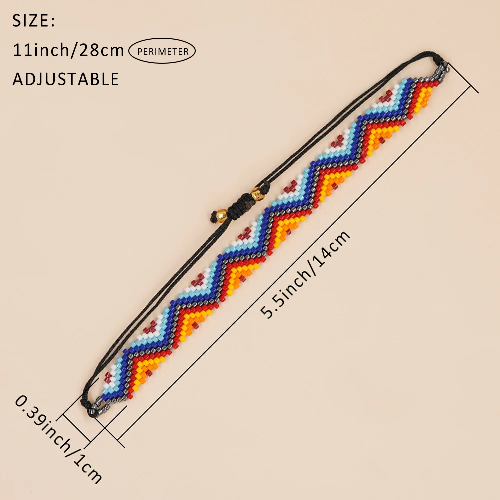 

ZGMXR Rice bead bracelet Triangle Wave Geometry Adjustable Bohemia Versatile Hand-woven Rainbow Gradient color Beaded bracelet