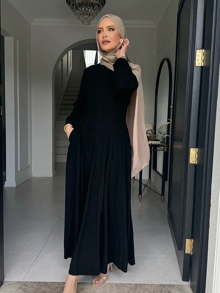 Muçulmano abaya vestidos femininos sólido fino jalabiya eid 2025 ramadan marrocos islam vestidos largos árabe longo robe dubai abayas kaftan