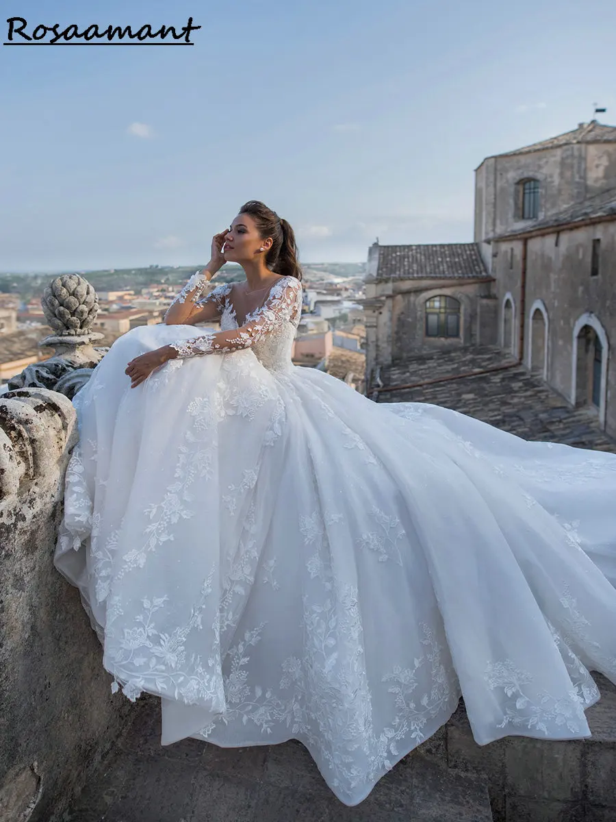 Mais novo ilusão manga longa espartilho a linha vestidos de casamento apliques rendas país personalizado vestidos de noiva