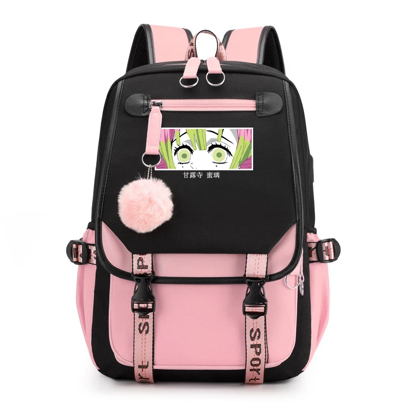 New Anime Kanroji Mitsuri Printing Backpack Student Female Cotton Canvas Backpack Kawaii Women Men Vintage School Bag