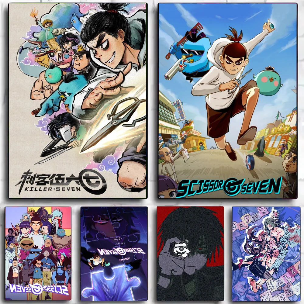 أنيمي مقص سبعة ورقة بيضاء ملصق ملصقات الفن جداريات حائطية ديكور لعبة غرفة ديكور الهدايا Kawaii HD اللوحة سيارات القط