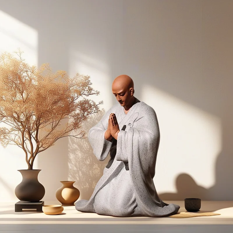 Ceramic Little Monk Blessing Figure Statue Porcelain Art Handmade Sculpture Home Living Room Office Decoration  Free Delivery