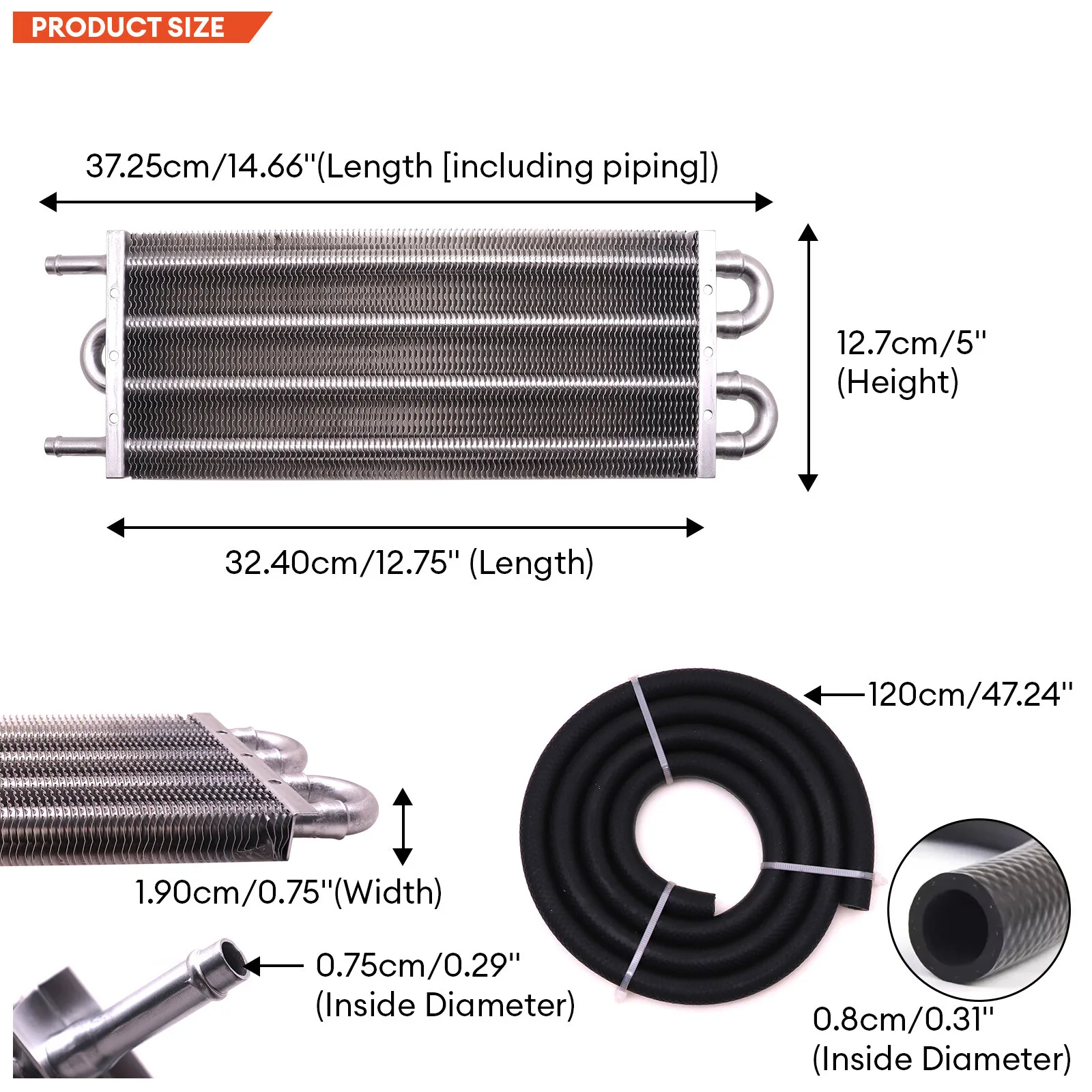 TRANSPEED 4 Pass Transmission Oil Cooler Universal  PRO High Density Aluminium 2 Hose Mounting 4 Rows 5/16