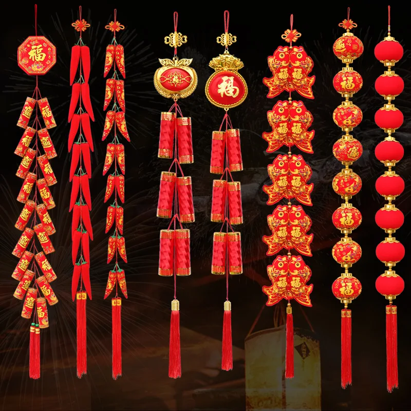 

Spring Festival Chinese Knots Pendant Lantern Firecrackers Red Peppers String Pendants Ornament 2024new Year Hanging Decoration