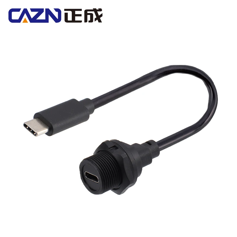 CAZN Waterproof IP67 IP68 Type C Male to Female Rear Mount Receptacle Overmolded Cable Threaded-type 3.1 10GB