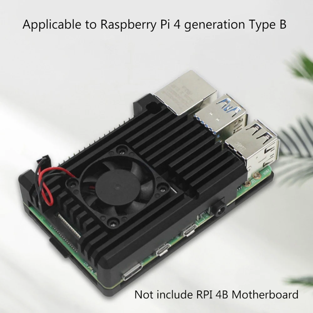 N36R-Aluminum Case For Raspberry Pi 4B Heatsink With Cooling Fan+Thermal Pad For RPI 4B Development Board Protective Shell
