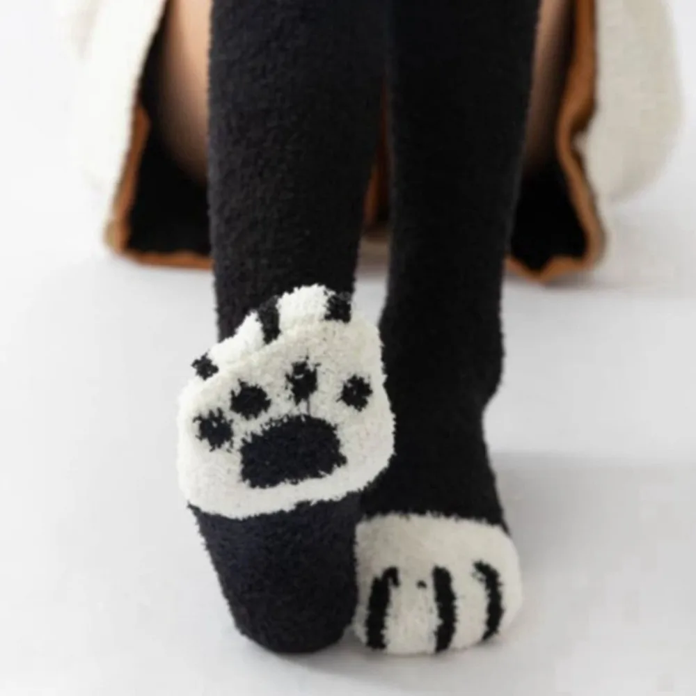 Funny Coral Velvet Cat Paw Stockings Thickened Dots Floor Socks Animal Fingers Stripe Winter Warm Socks Floor
