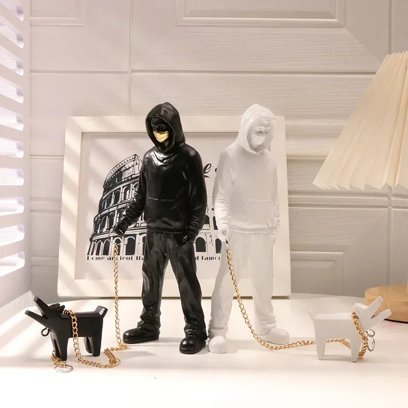 Home Decoration Banksy Dog Walker Sculptures Figurines Resin  House Decorations Desk Accessories Luxury Living Room Decoration