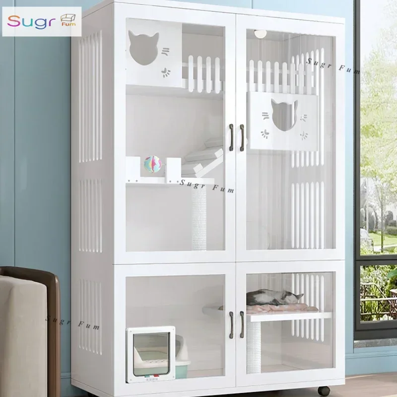 

Solid wood cat cage villa oversized cat house luxury cabinet nest kitten room double layer three layer household
