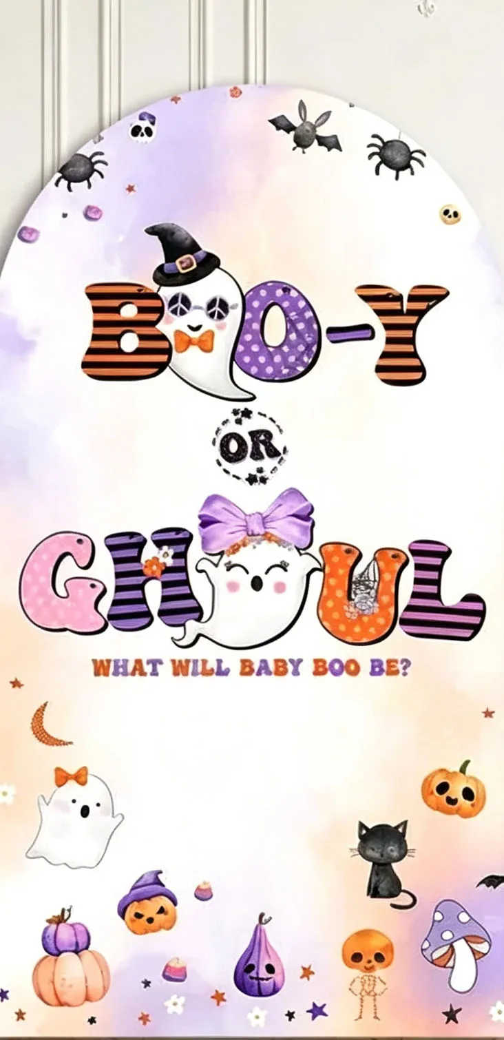 Custom Double-Sided Boo-y or Ghoul Gender Reveal Baby Shower Arch Backdrop Cover What will Baby Boo Be Halloween Party Decor