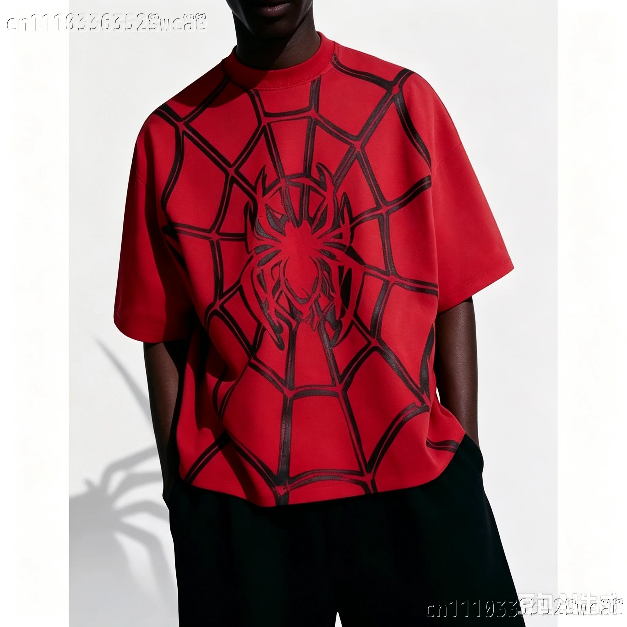 New Streetwear Spider Web Print T‑Shirt, Unisex Oversized Crew Neck Short Sleeve Casual Top Family Matching