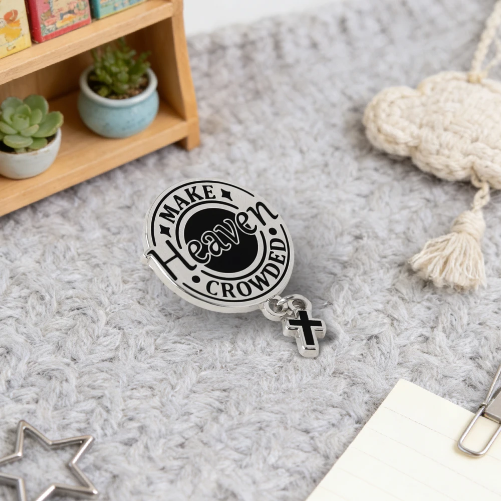Religionsslogan „Mach den Himmel voller Menschen“ Emaille-Pin, Rosenkranz-Anhänger, Brosche, katholisches christliches Glaubensgeschenk, Bibel-Gebets-Accessoire – Detail 4