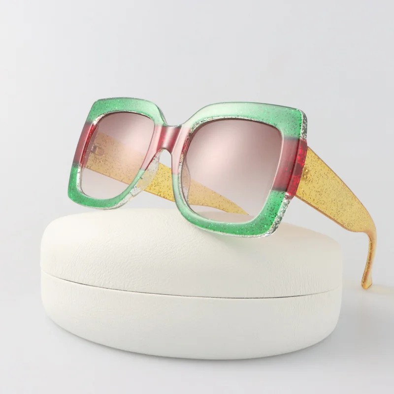 Fashion Square Sunglasses Woman Vintage Brand Designer Oversized Sun Glasses Female Retro Gradient Redgreen Oculos De Sol