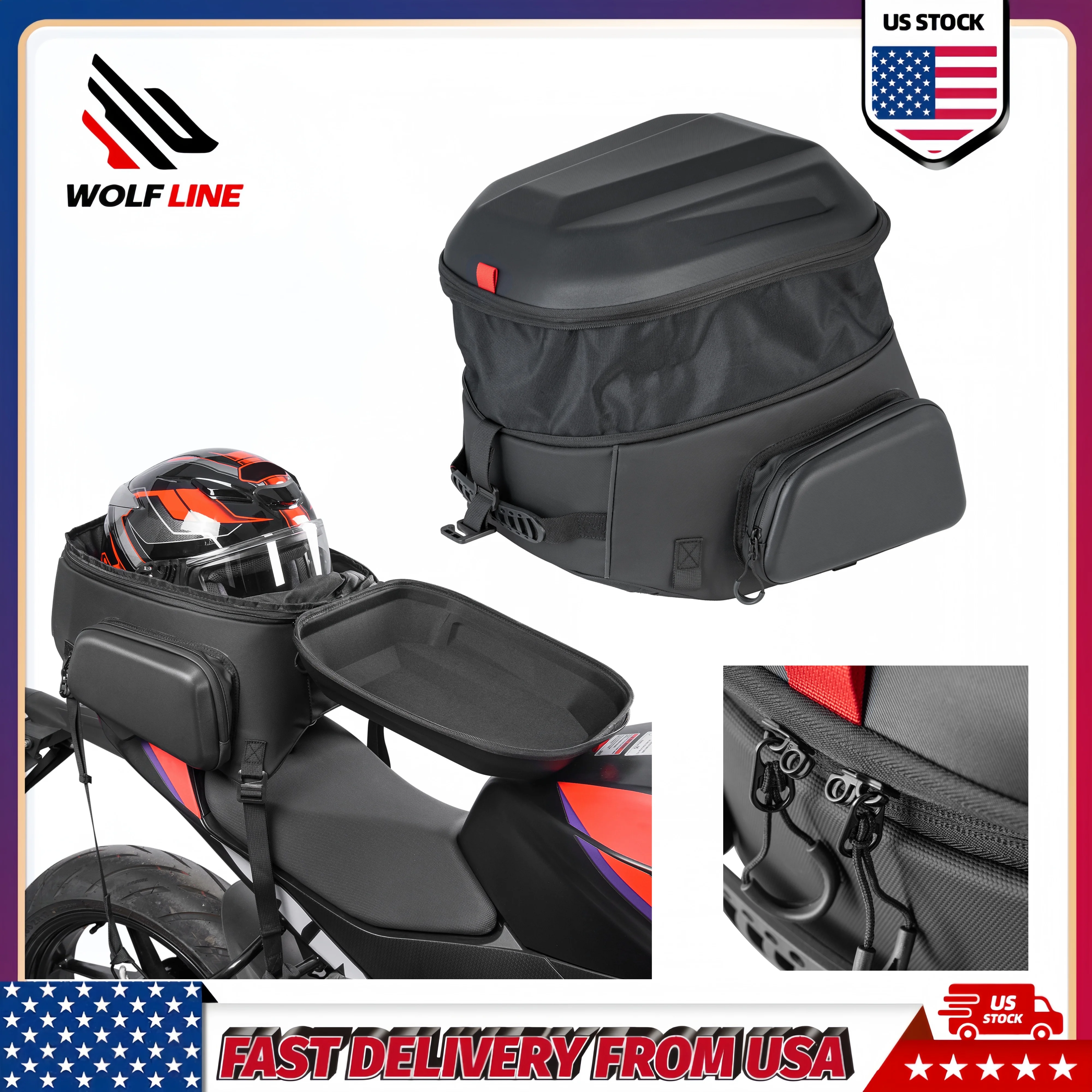 

WOLFLINE Helmet Bag Waterproof Rear Seat Bag 42L-54L Universal Rear Seat Extended Luggage Pack for Commuting And Traveling