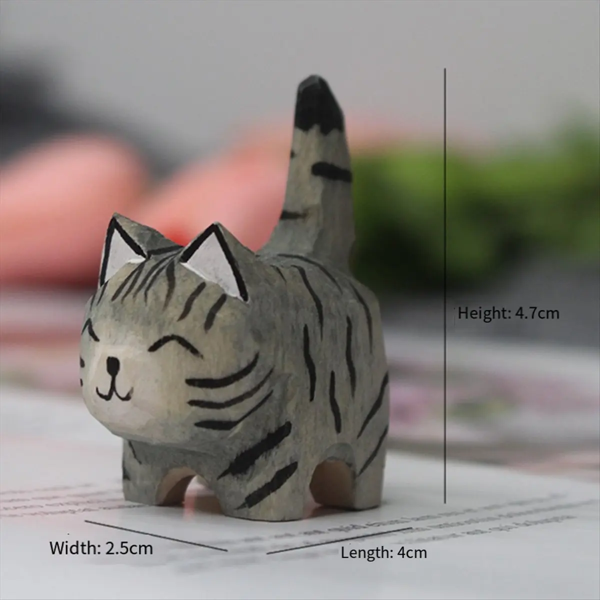 ABJS Wooden Cats Figurines Sculpture Statue Lovely Small Carved Orange Cats Statue Handmade Wood Kitten Art Carving Work.