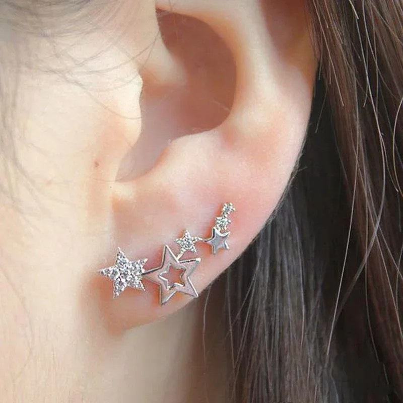 Nuevos pendientes brillantes de circonita de moda, pendientes de estrellas pequeñas, pendientes de estilo fresco con diseño geométrico de Metal para regalos de joyería para mujer