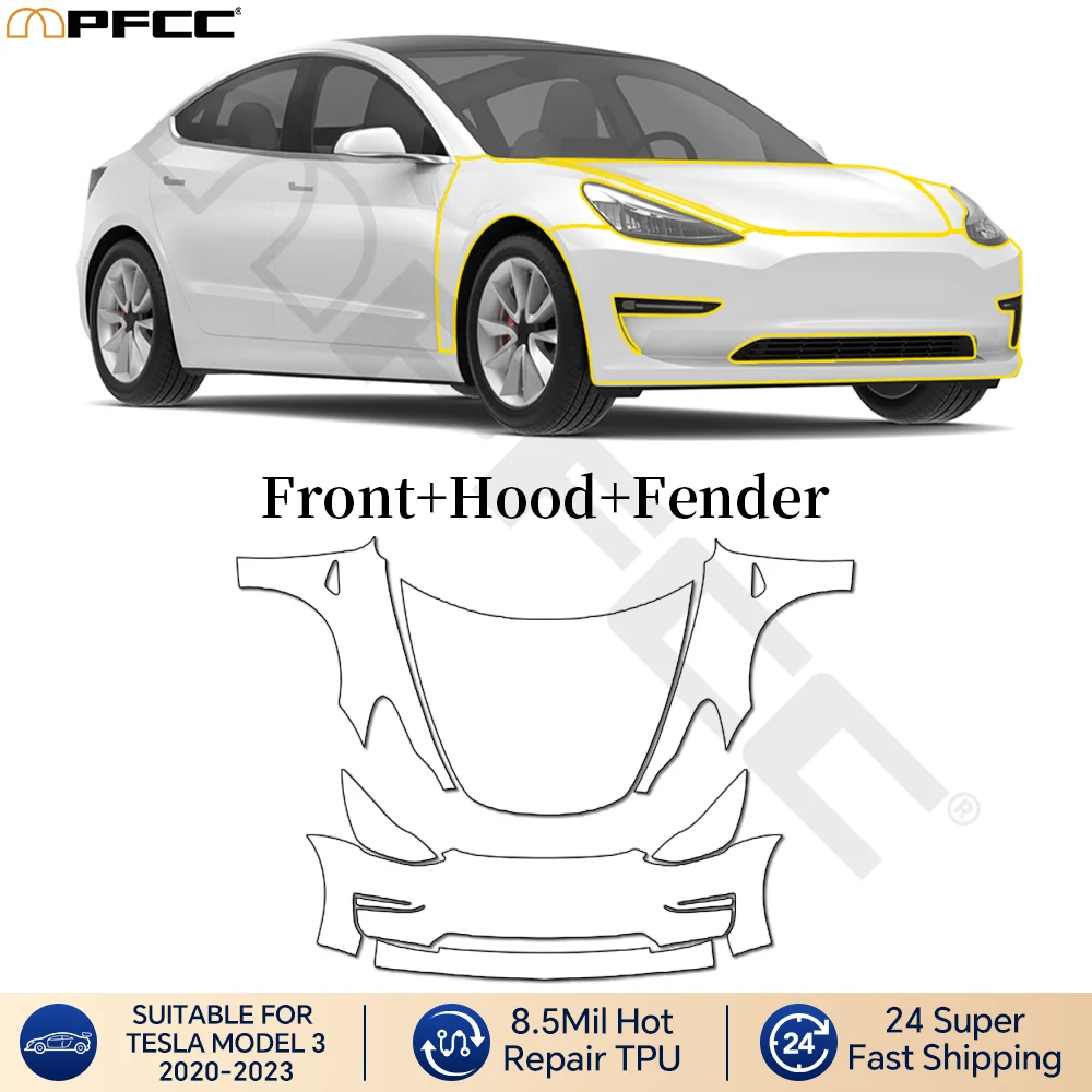 

Предварительно нарезанная защитная пленка для кузова Tesla Model 3 2020-2023, 9 мил, ТПУ, ППФ, глянцевая, прозрачная, от царапин, аксессуары для экстерьера автомобиля