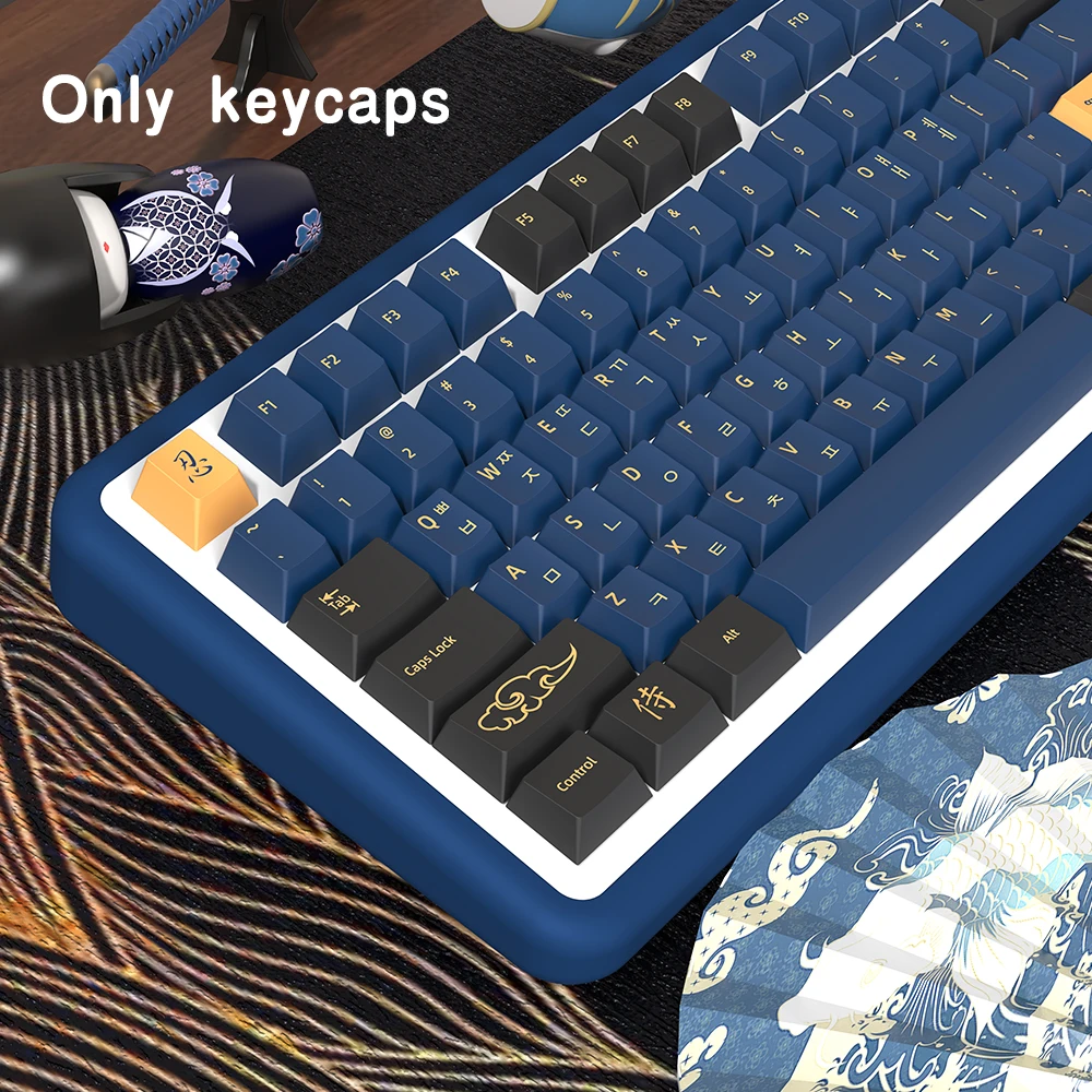 Imagem -05 - Samurai Pbt Keycaps para Teclado Mecânico Azul Vermelho Brasileiro Coreano Japonês Espanhol Francês Iso 7u Perfil de Cereja Diy