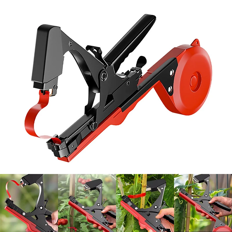 Red Tying Machine Plant Garden Plant Tapetool Tapener +10 Rolls Tape Set for Vegetable Grape Tomato Cucumber Pepper Flowers