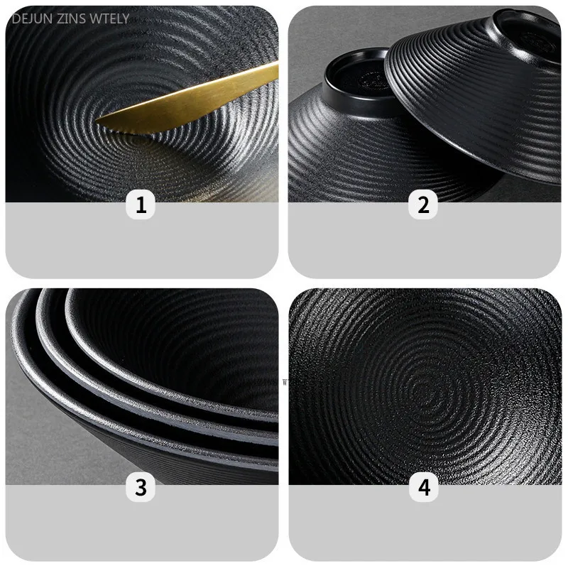 Black Melamine Noodle Bowl Commercial Plastic Tableware Not Easily Broken Soup Bowls Multi-size Melamine Salad Bowl Kitchenware