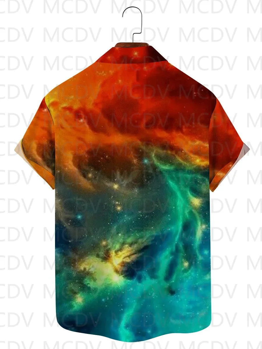 Colorful Aurora 3D All Over Print Men's Casual Hawaiian Short Sleeve Shirt