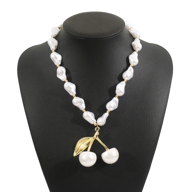 Barock Unregelmäßige Perle Kirsche Anhänger Legierung Imitation Perlen Frauen Licht Luxus Temperament High-end-Halsketten Charme Schmuck – Detail 5