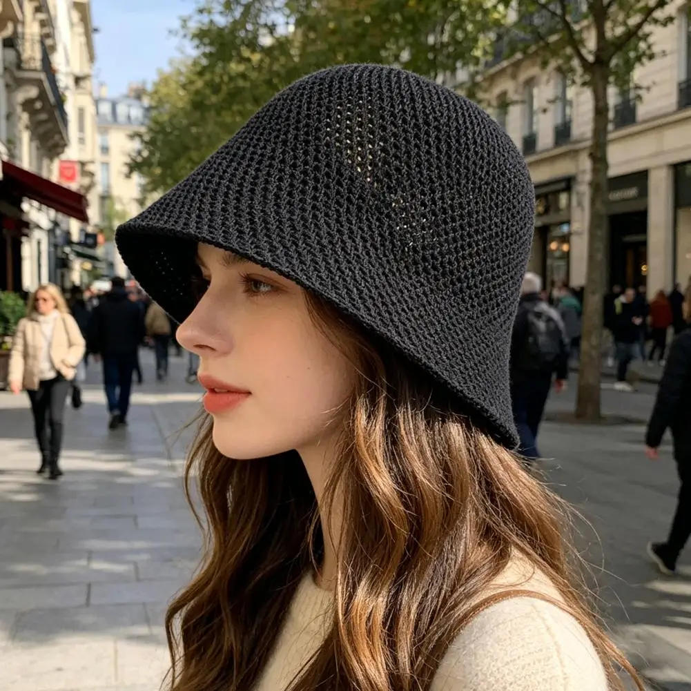 Lightweight Summer Hat Portable Beach Hat Summer Basin Foldable Sun Protection Hat Portable Open Weave Bucket Lightweight Travel