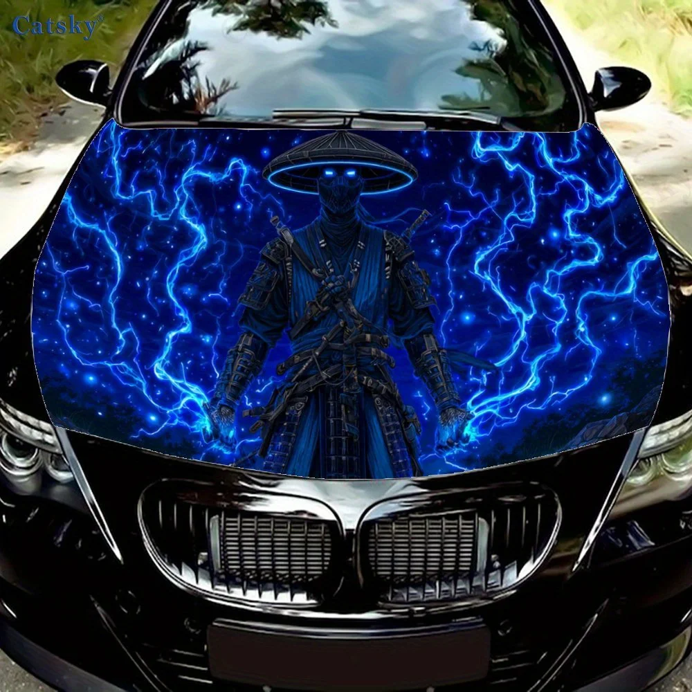 

Bluish - Thunderbolt Warrior Print car hood stickers, waterproof self-adhesive, scratch resistant, easy to stick, durable car PV